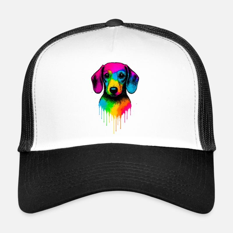 Rainbow Dachshund Drop Art Trucker Cap