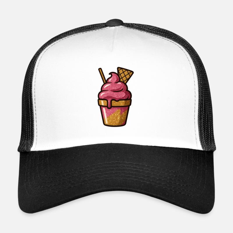 Glitzerndes Pinkes Eisbecher Motiv - Trucker Cap - Weiß/Schwarz