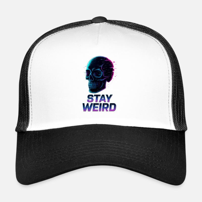 Stay Weird Neon Schädel - Trucker Cap - Weiß/Schwarz