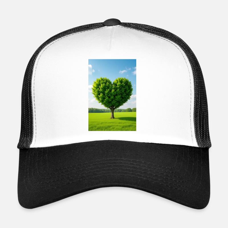 Heart Tree in Sunlit Meadow - Trucker Cap - white/black
