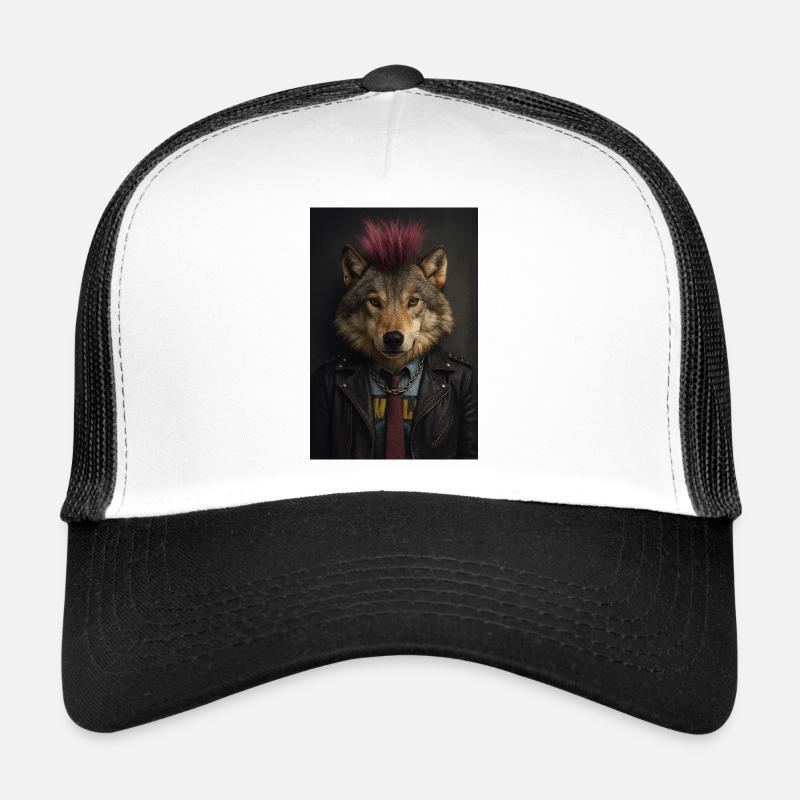 Wolf's Punk Mohawk Leather Jacket Trucker Cap