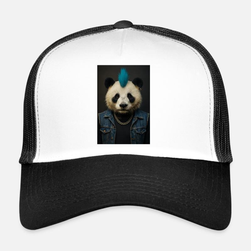 Panda Punk mit Blauem Irokesen Trucker Cap
