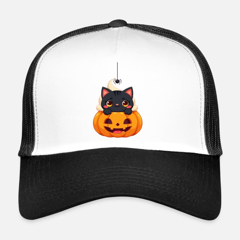 Halloween Cat with Halloween Pumpkin Trucker Cap