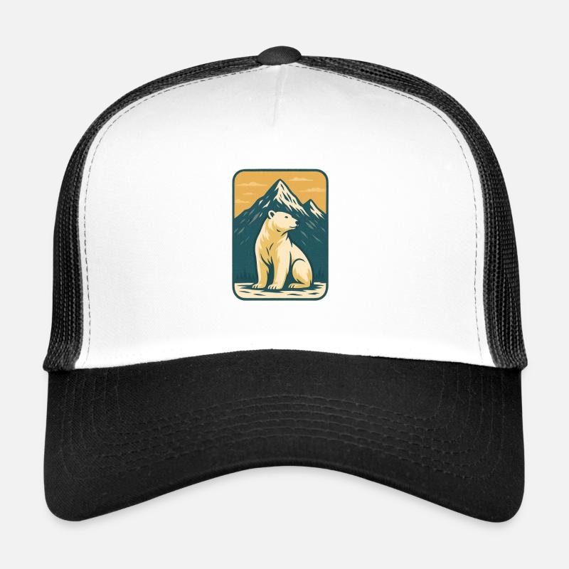Polar bear in front of mountain landscape - Trucker Cap - white/black