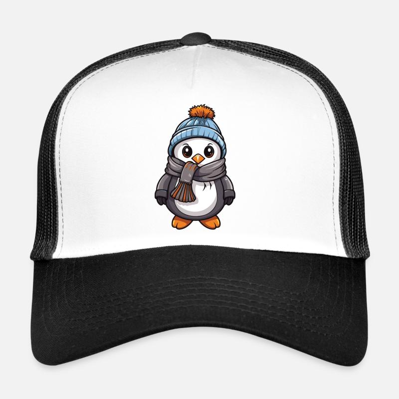 Pinguin Comic Niedlich Winter - Trucker Cap - Weiß/Schwarz