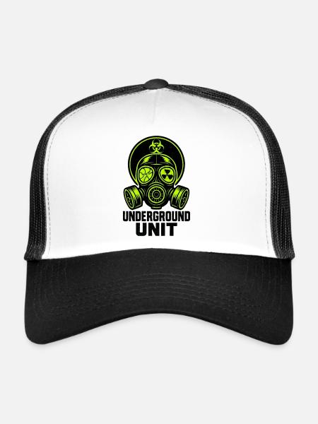 Unterirdische Einheit - Gasmaske - Trucker Cap - Weiß/Schwarz - Vorne
