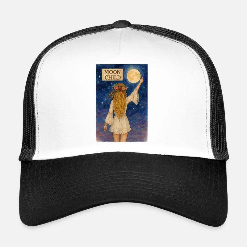 Moon Child with Flower Wreath - Trucker Cap - white/black