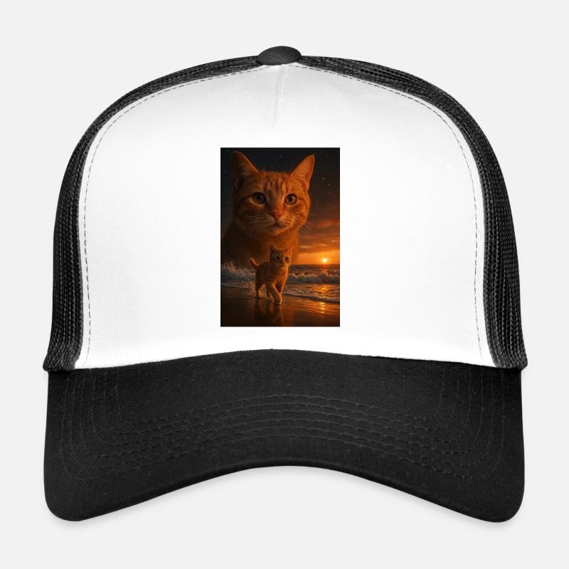Sunset Cat Double View - Trucker Cap - white/black