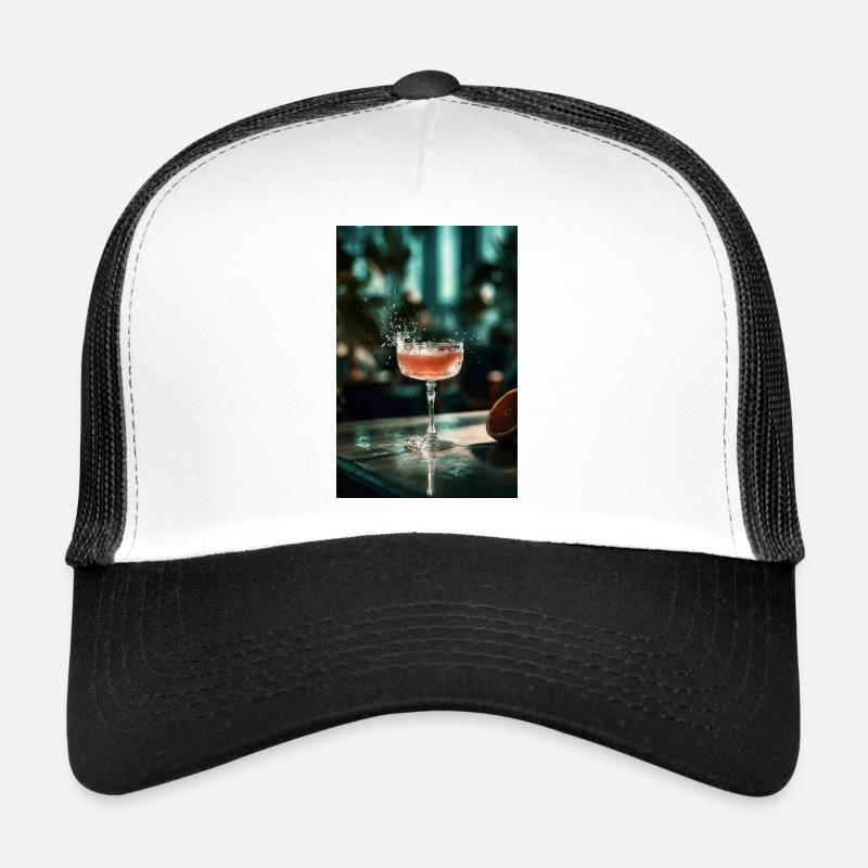 Pink Cocktail Splash in Coupe Glass Trucker Cap