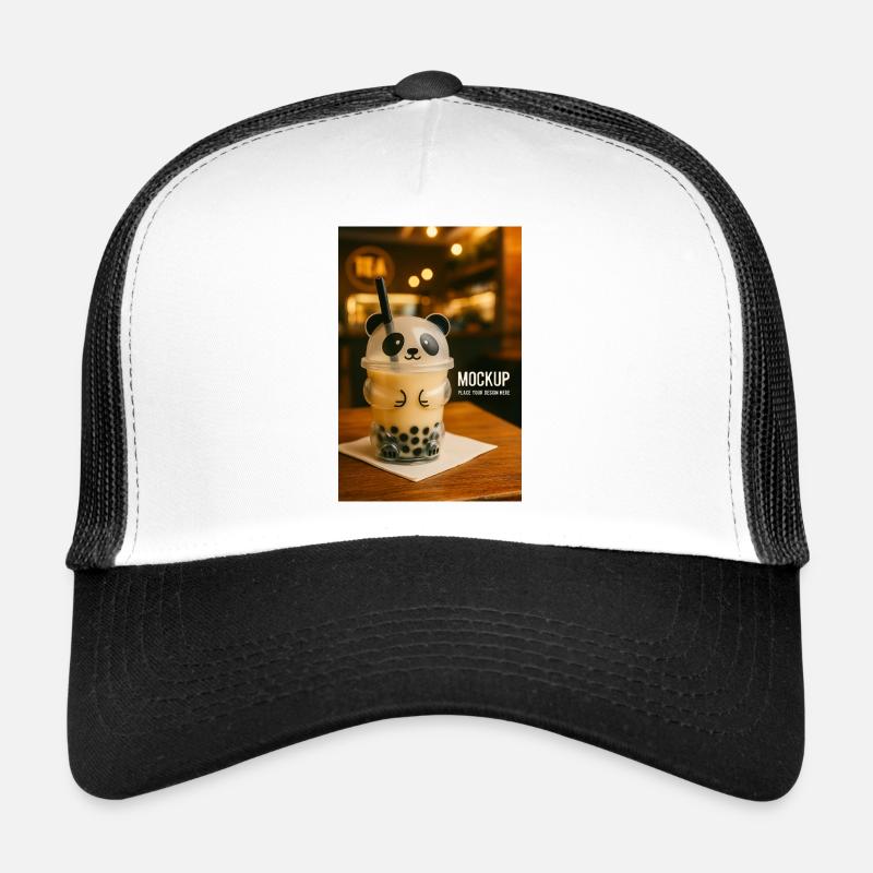 Panda Bubble Tea Cup Illustration - Trucker Cap - Weiß/Schwarz