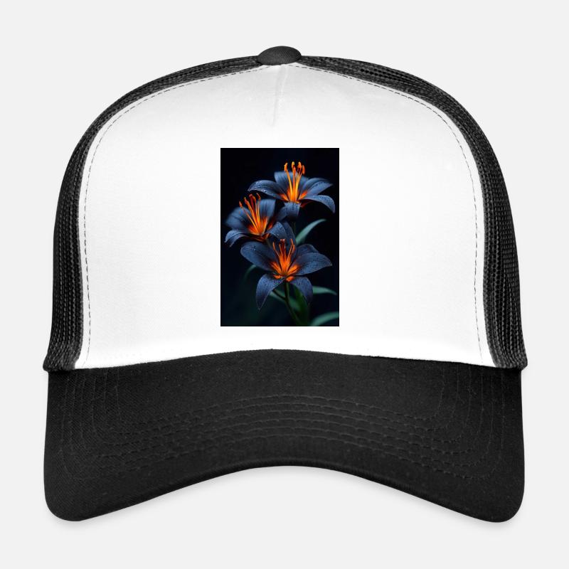 Lys bleus avec floraison nocturne centrale orange Casquette trucker 