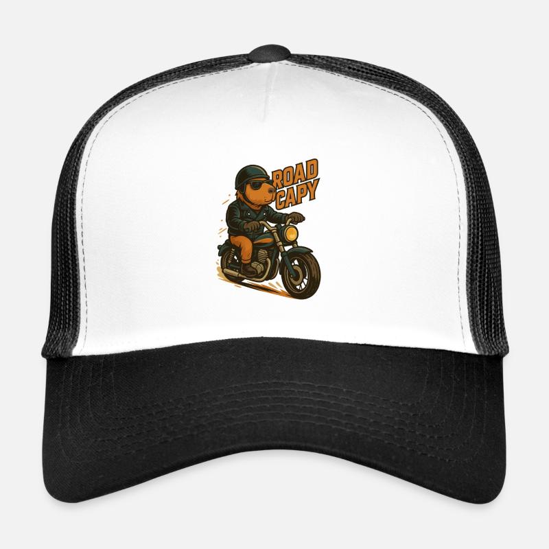 Road Capy – Cool Capybara on Motorcycle Trucker Cap