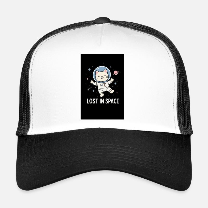 Katzenastronaut Lost in Space - Trucker Cap - Weiß/Schwarz