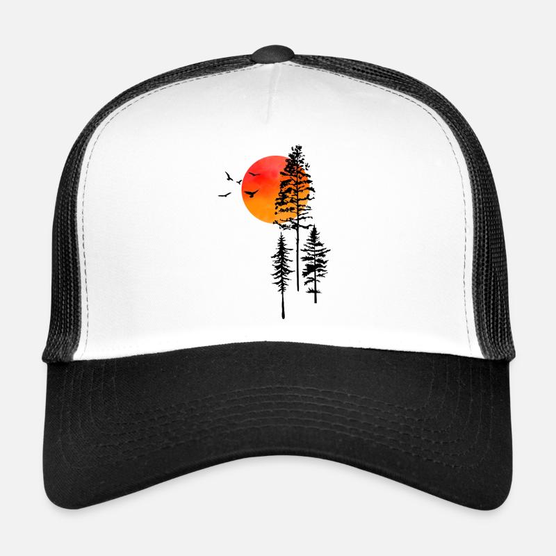Lever du soleil et forêt - Casquette trucker - blanc/noir