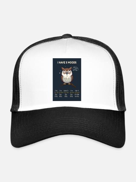 J’ai 5 humeurs-motif de hibou drôle avec le dicton - Casquette trucker  - blanc/noir - Devant