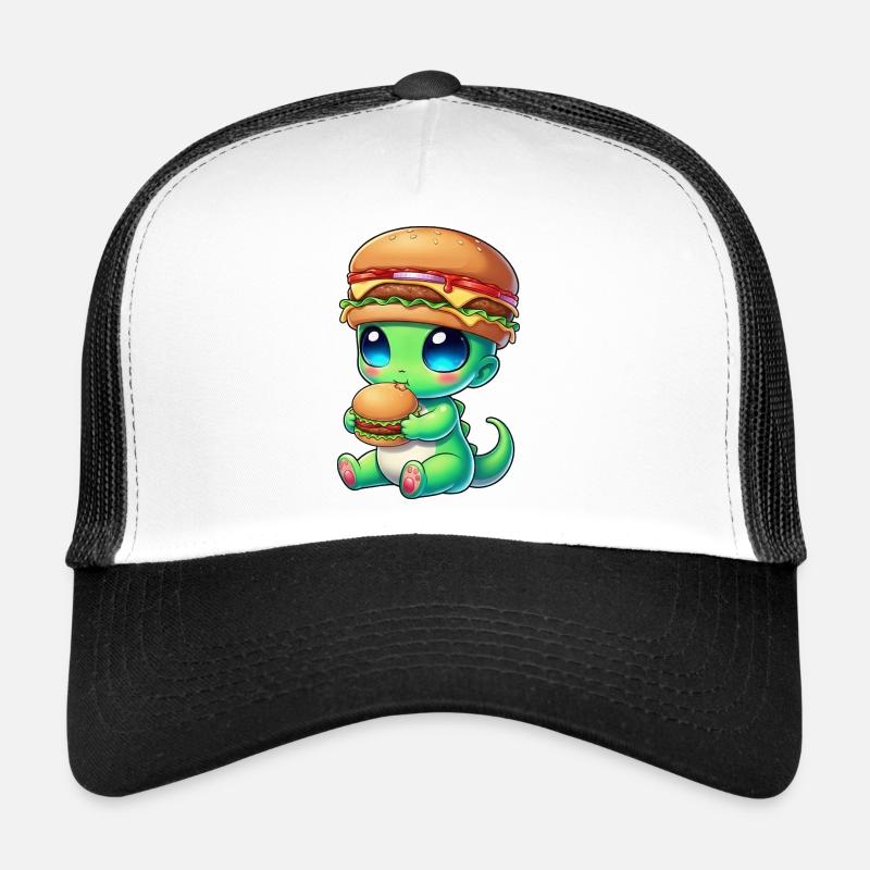 Alien drôle avec burger dessin animé Cheeseburger SKU Casquette trucker 