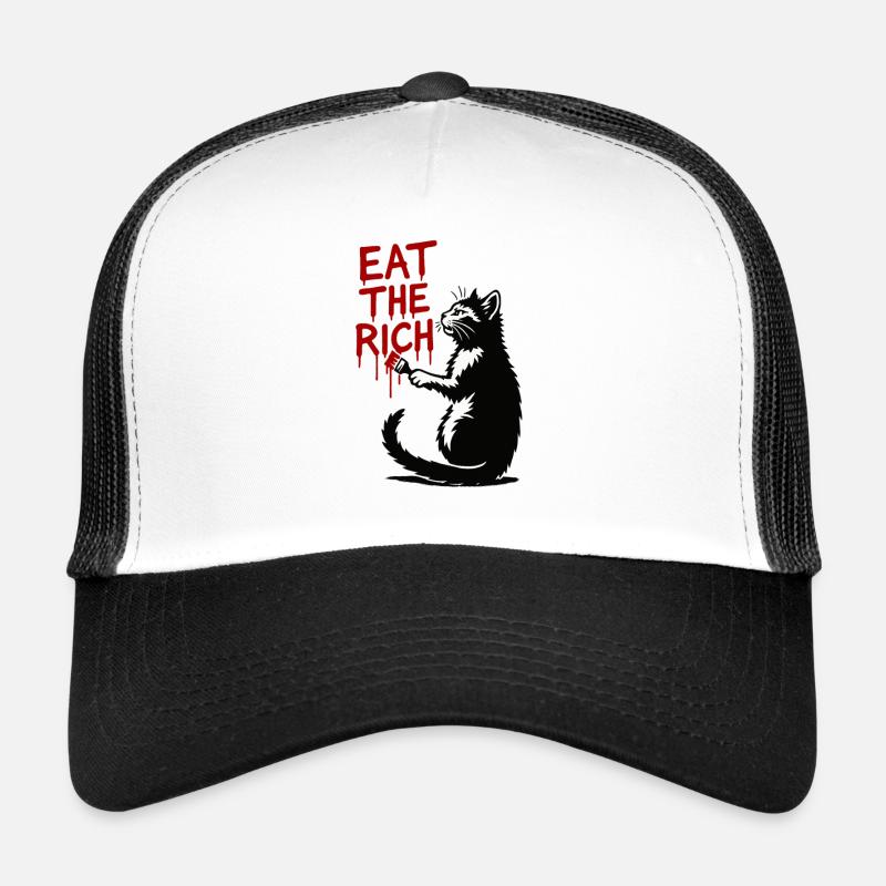 Schwarze Katze roter Tropfen-Text Trucker Cap