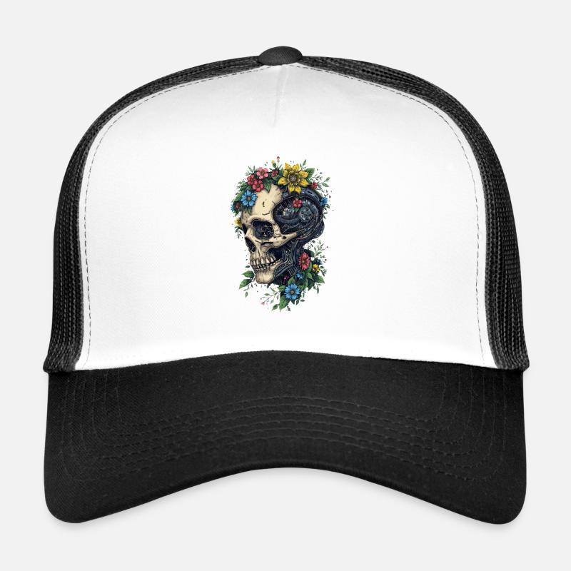 Blumen-Schädel- und Steampunk-Maschine Trucker Cap
