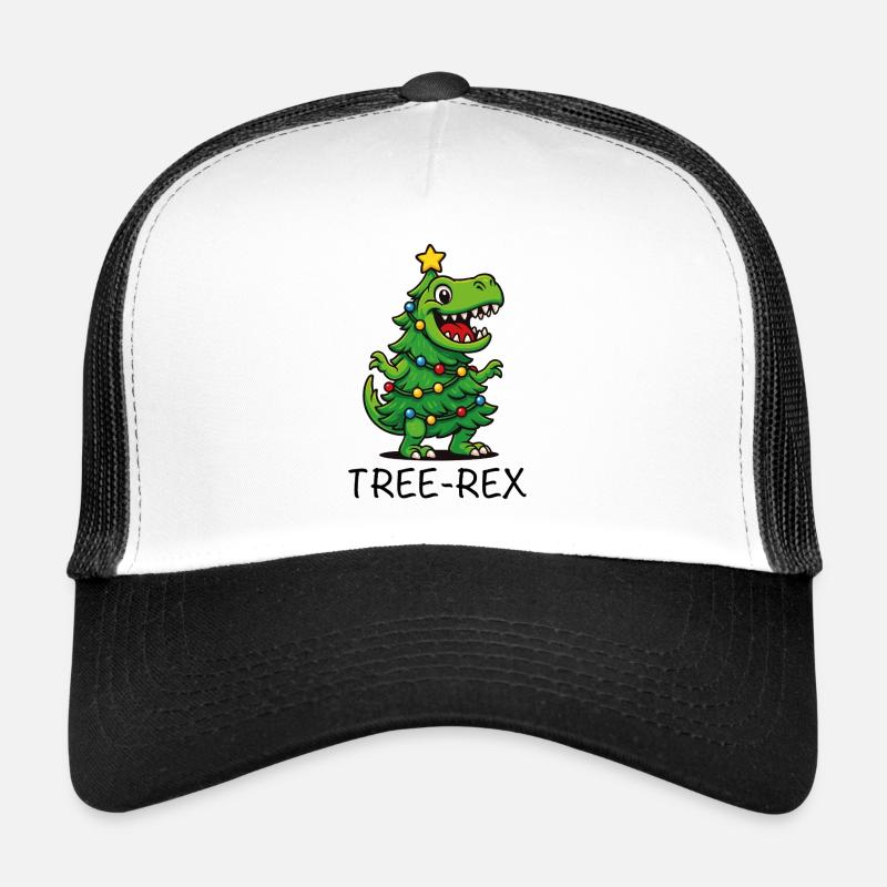 Tree-Rex – Süßer Cartoon Dino - Trucker Cap - Weiß/Schwarz