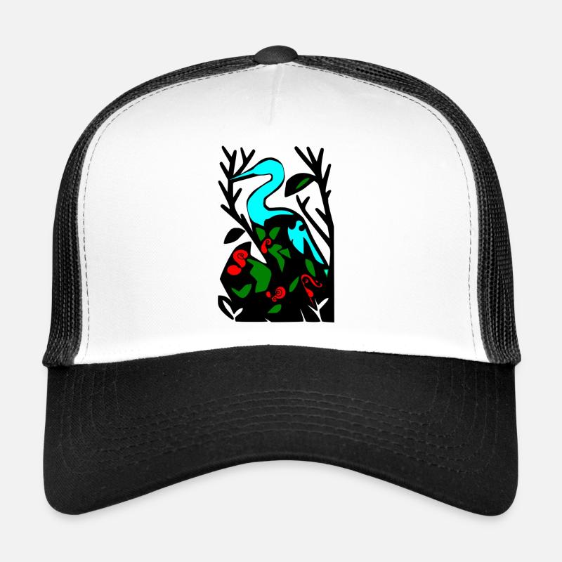 Blauer Reiher im Blattwerk - Trucker Cap - Weiß/Schwarz