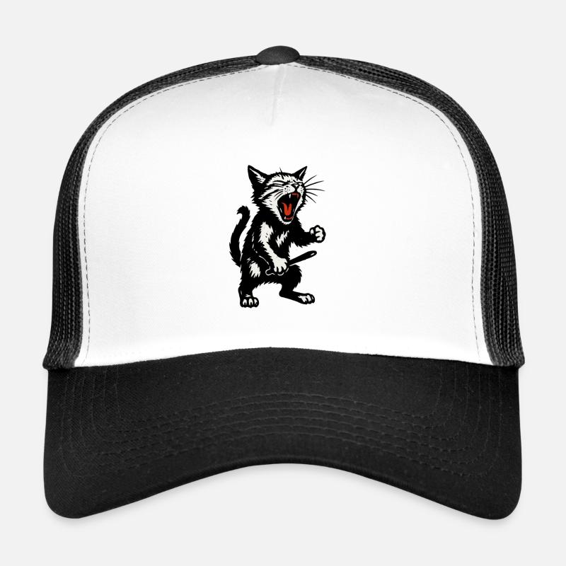 Chat en colère noir et blanc Casquette trucker 