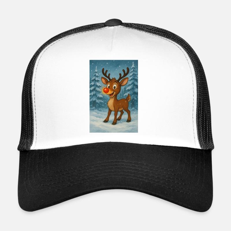 Rentier mit roter Nase im Winterwald - Trucker Cap - Weiß/Schwarz