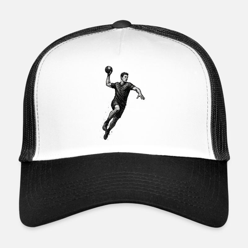 Dynamic handball player in black illustration Trucker Cap