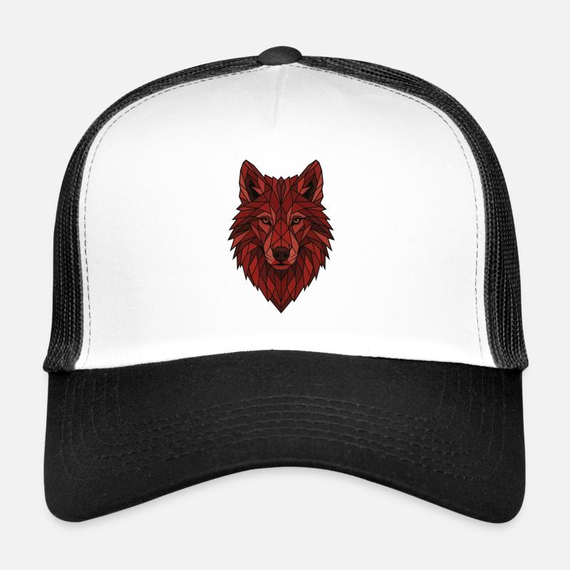 Loup géométrique rouge Casquette trucker 