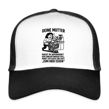 supermarkt kasse deine mutter witz - Trucker Cap - Weiß/Schwarz - Vorne