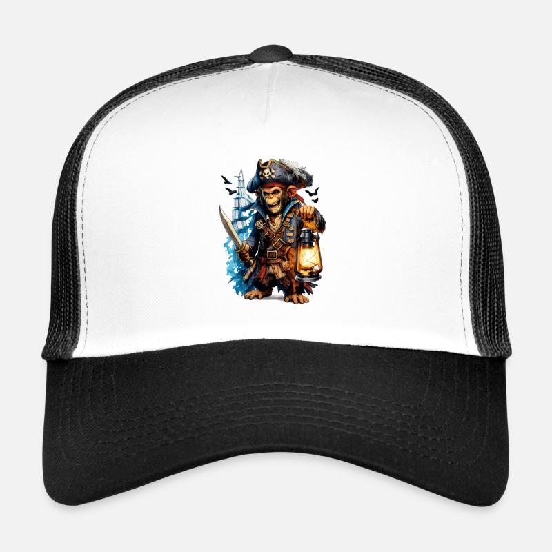 Singe pirate avec lanterne et épée Casquette trucker 