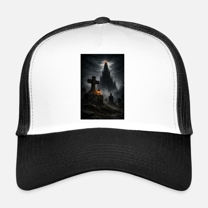 Château gothique dans le brouillard Casquette trucker 