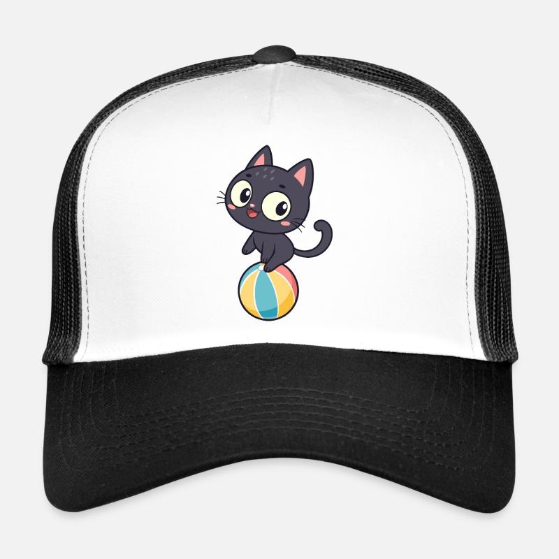 Schwarzes Kätzchen auf einer farbigen Kugel Trucker Cap