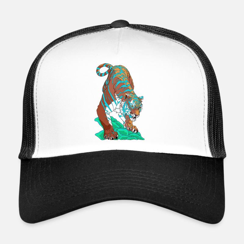 Türkisblauer Tiger auf Felsen Trucker Cap