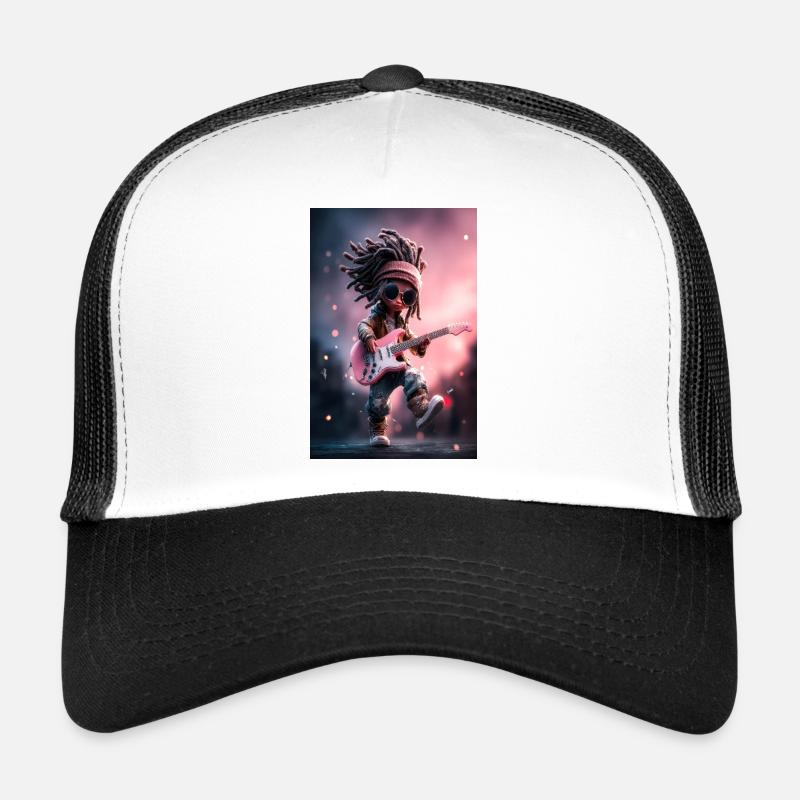 Poupée de pierre à dreadlocks avec guitare rose Casquette trucker 