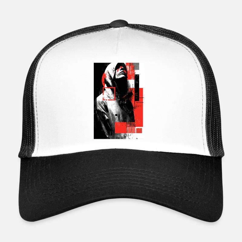 Glitch face in red gloss Trucker Cap