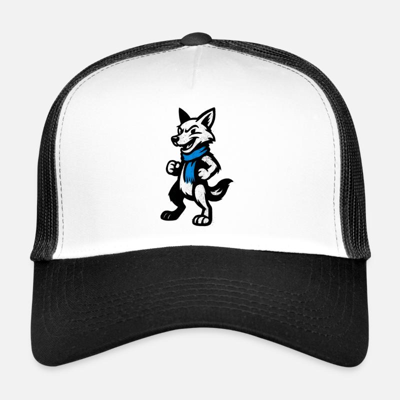 Wolfsheld mit blauem Schal Trucker Cap