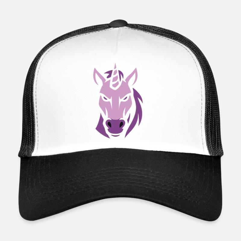 Lila Pferdekopf Stilisiert, Einhorn böse - Trucker Cap - Weiß/Schwarz