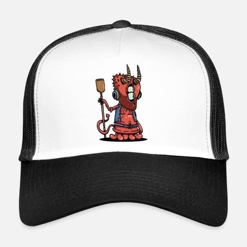 Retro-kleiner Teufel mit Hörnern und Kopfhörern Trucker Cap