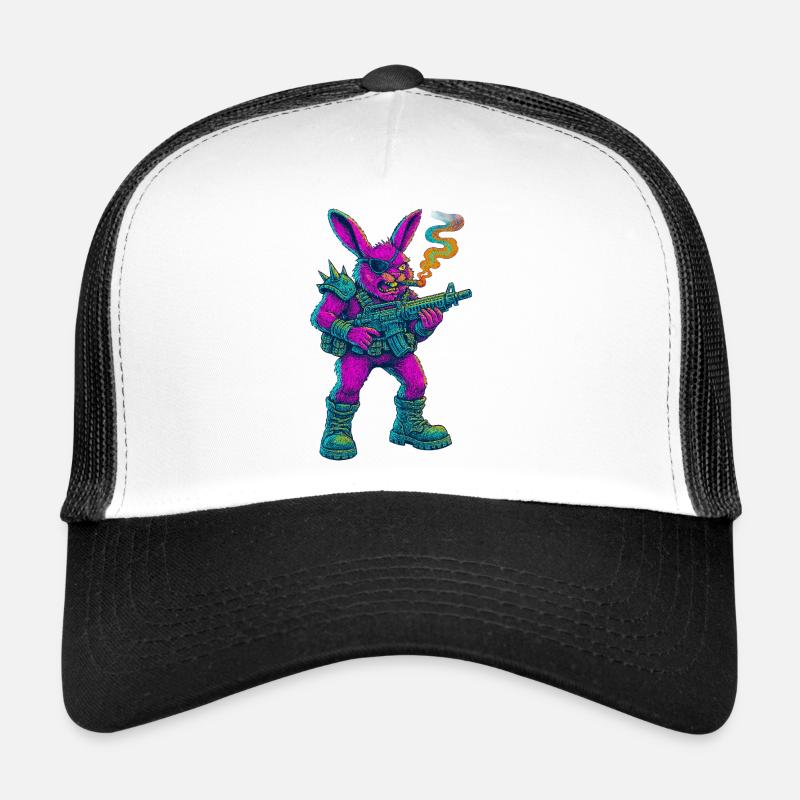 Neon Punk Bunny with Cigar And Rifle Trucker Cap