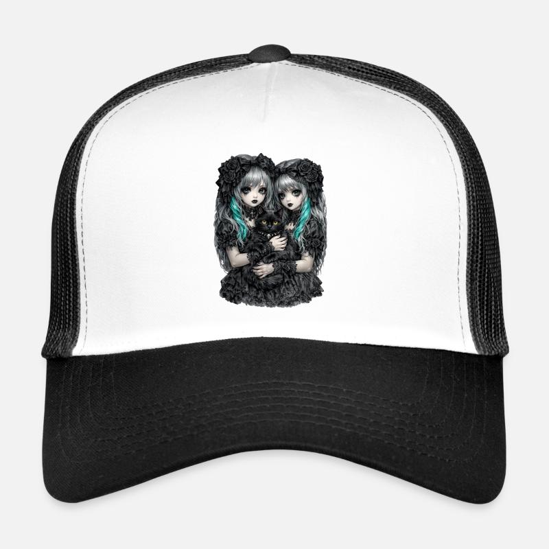 Gothic twins and black cat - Trucker Cap - white/black