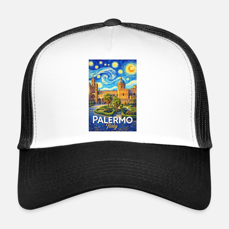 Palermo, Italien - Trucker Cap - Weiß/Schwarz