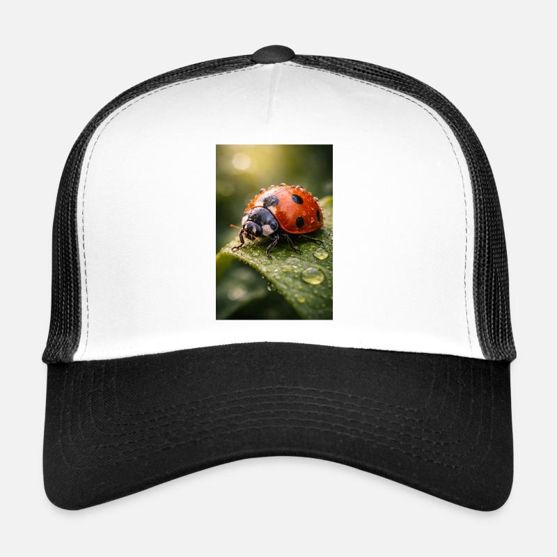 Red ladybug on dewdrops Trucker Cap