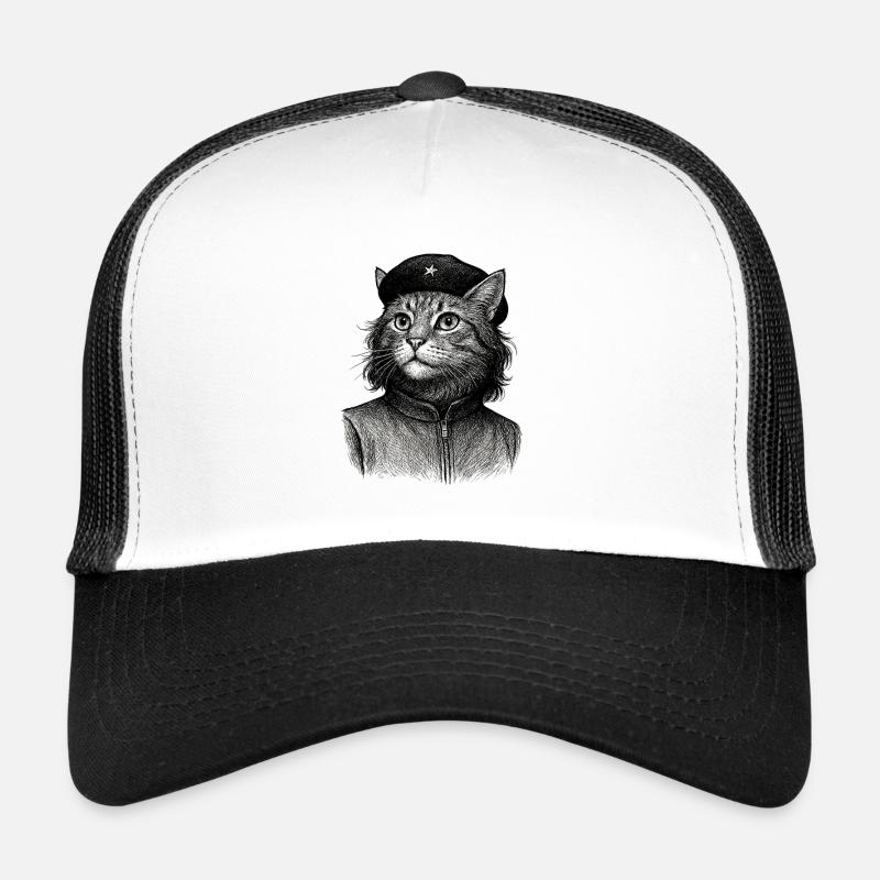 Chat avec béret - Casquette trucker  - blanc/noir