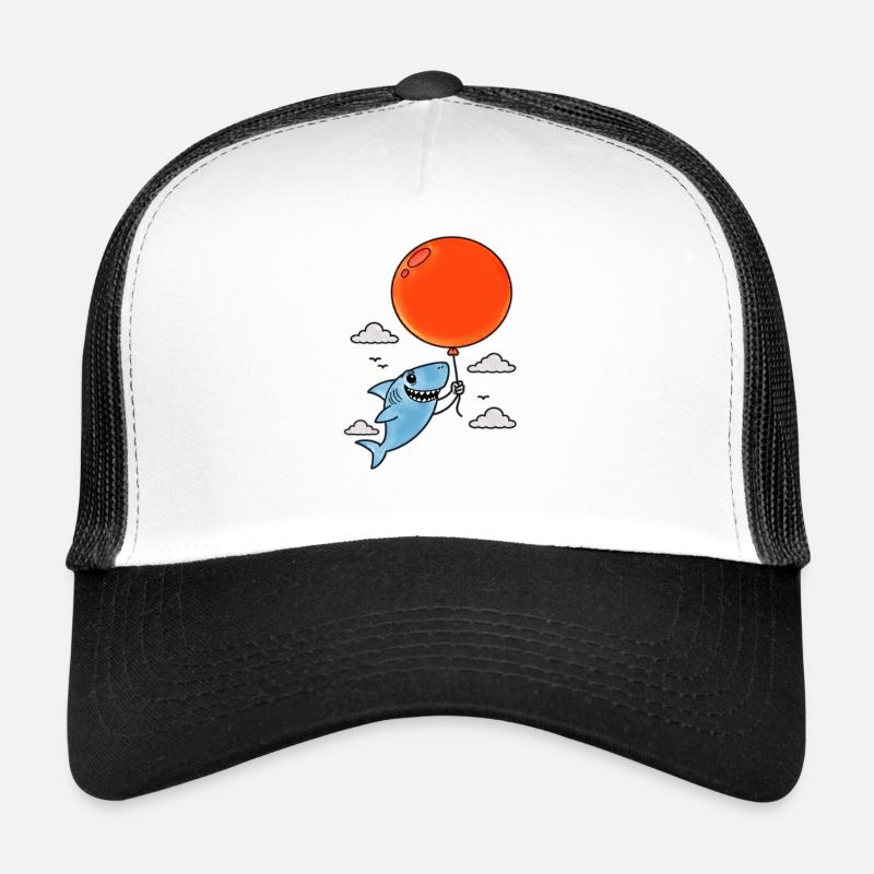 Hai mit rotem Ballon - Trucker Cap - Weiß/Schwarz