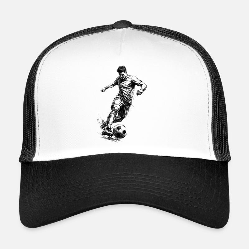 Croquis de footballeur dynamique dans le style crayon Casquette trucker 