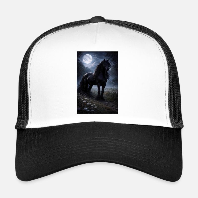 Cheval de Nuit au clair de lune dans la forêt de nuages Casquette trucker 