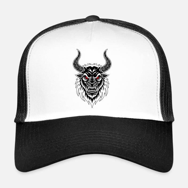 Taureau de Combat Totem Cornes Ornées Yeux Rouges Casquette trucker 