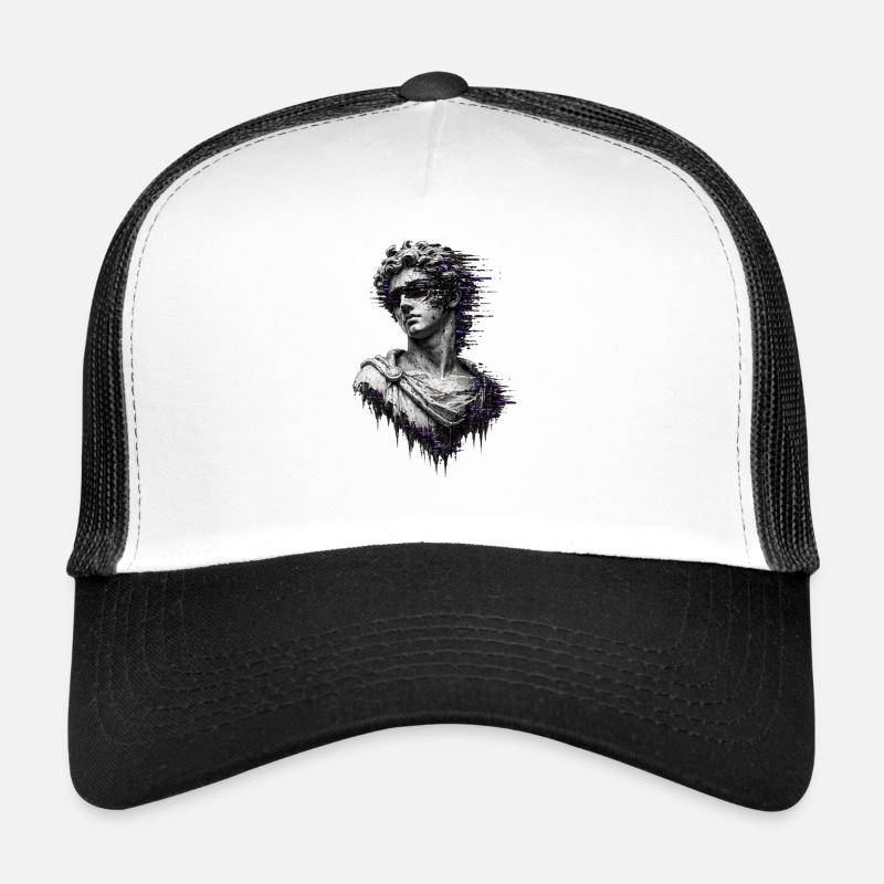 Lila Glitch Classic-Statue - Trucker Cap - Weiß/Schwarz