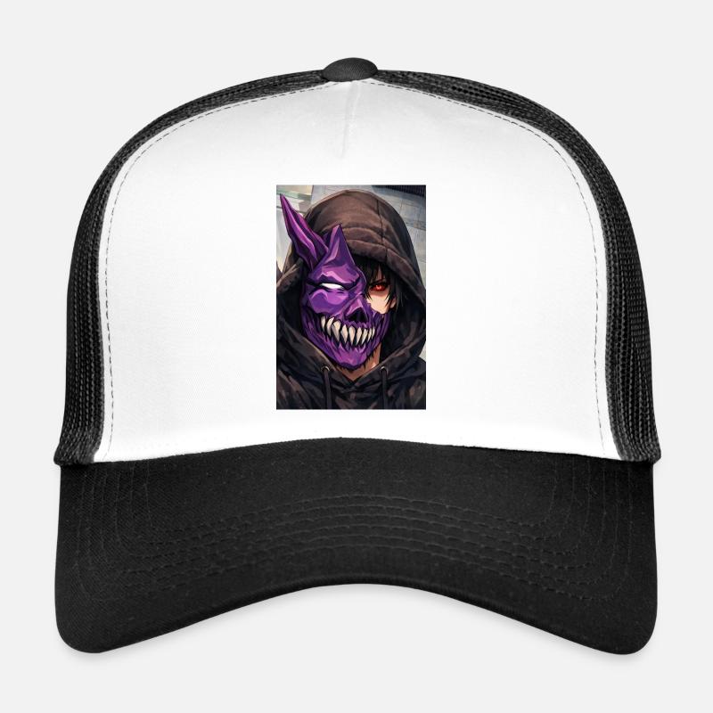 Dämonenmaske im Hoodie - Trucker Cap - Weiß/Schwarz