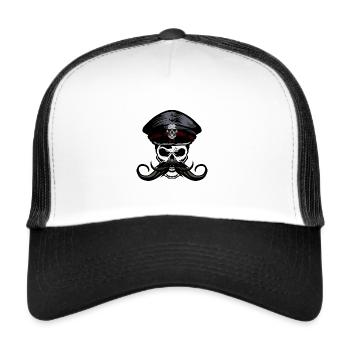 Schädel Schädel Schnurrbart Schnurrbart Kepi Helm - Trucker Cap - Weiß/Schwarz - Vorne